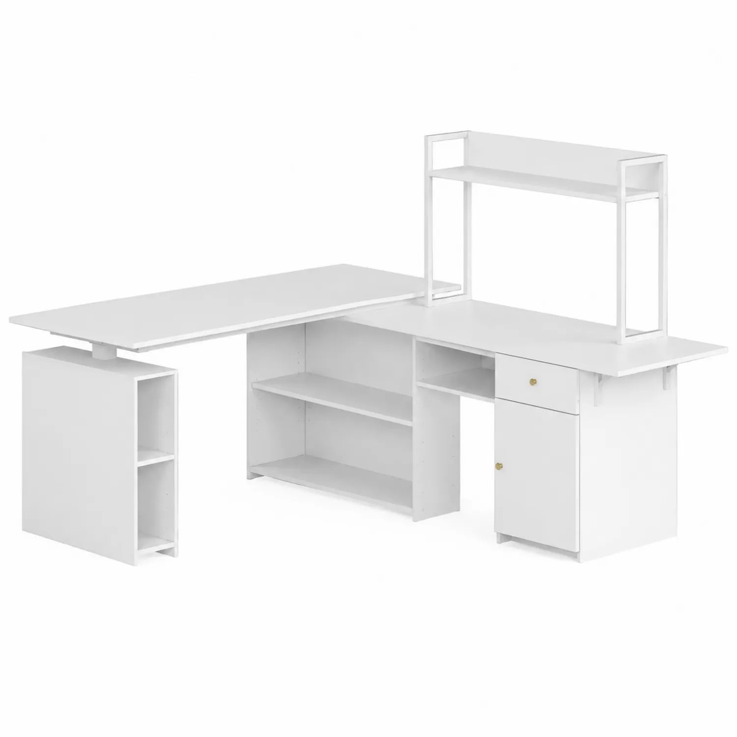 Bureau d'angle en bois blanc avec étagères intégrées 200x160x75 cm