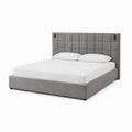 Lit double en velours gris avec tête de lit
