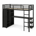 Lit mezzanine en métal noir avec bureau intégré et étagères