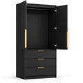 Armoire en bois avec 3 tiroirs et poignées dorées