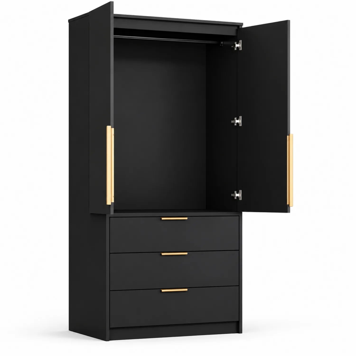 Armoire en bois avec 3 tiroirs et poignées dorées