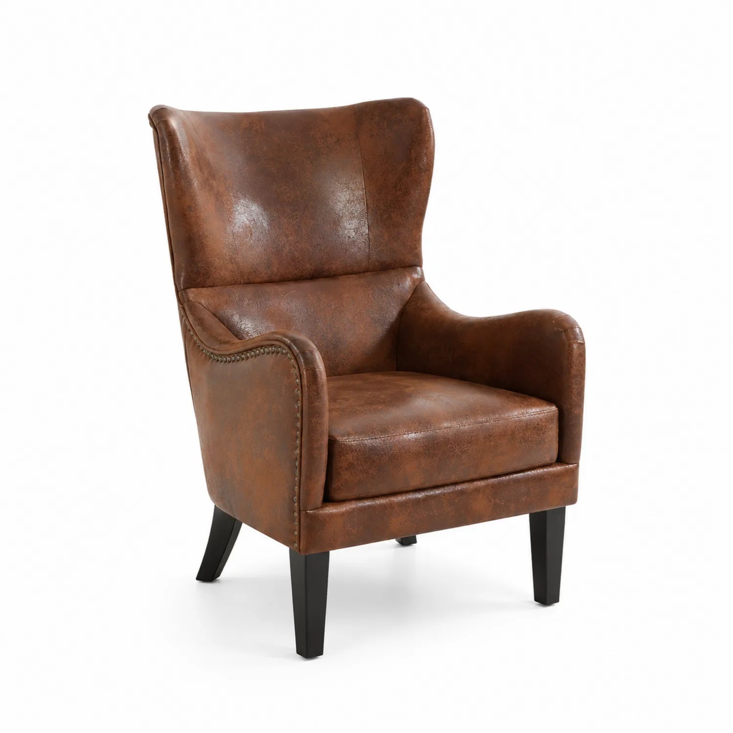 Fauteuil en cuir synthétique brun avec accoudoirs