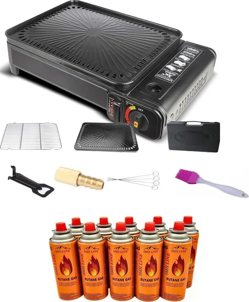 Barbecue à gaz portable 2 en 1 avec 12 cartouches - Parfait pour balcon et camping