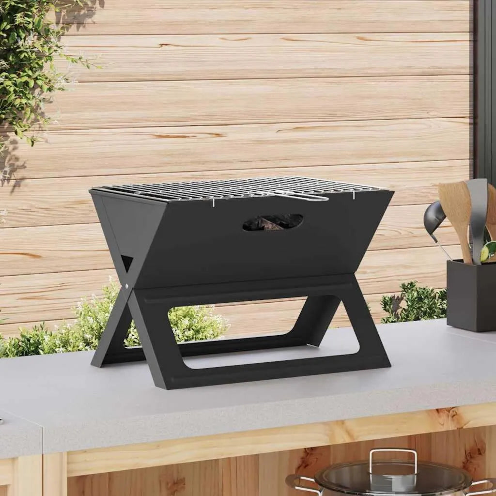 Grill de Jardin en Acier Portable 46x31 cm pour Terrasse et Camping Noir