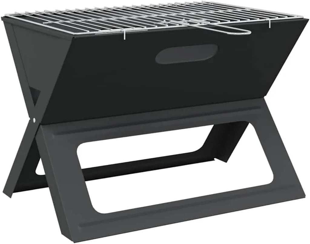 Grill Portable en Acier Noir pour Terrasse et Camping