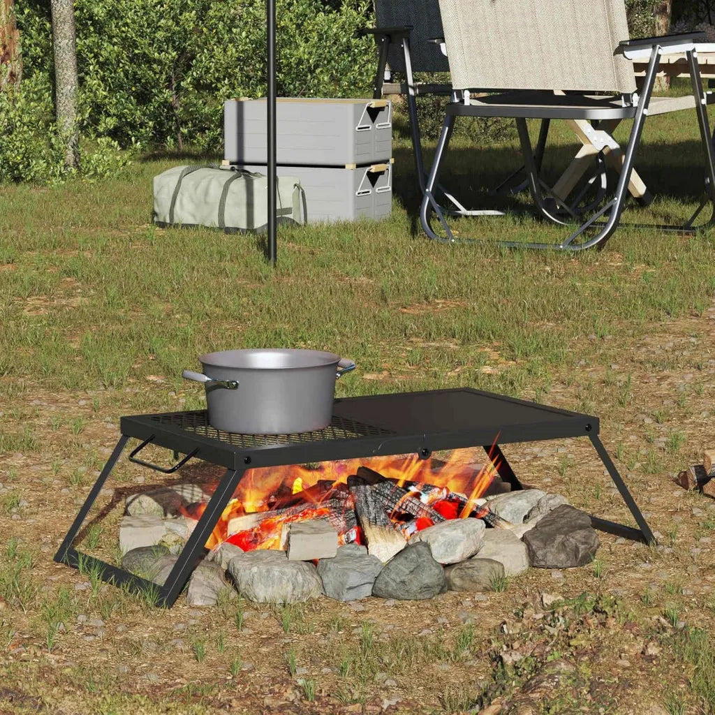 Barbecue de Camping Pliable en Acier Noir 68x30x17 cm avec Poignée pour Jardin et Terrasse