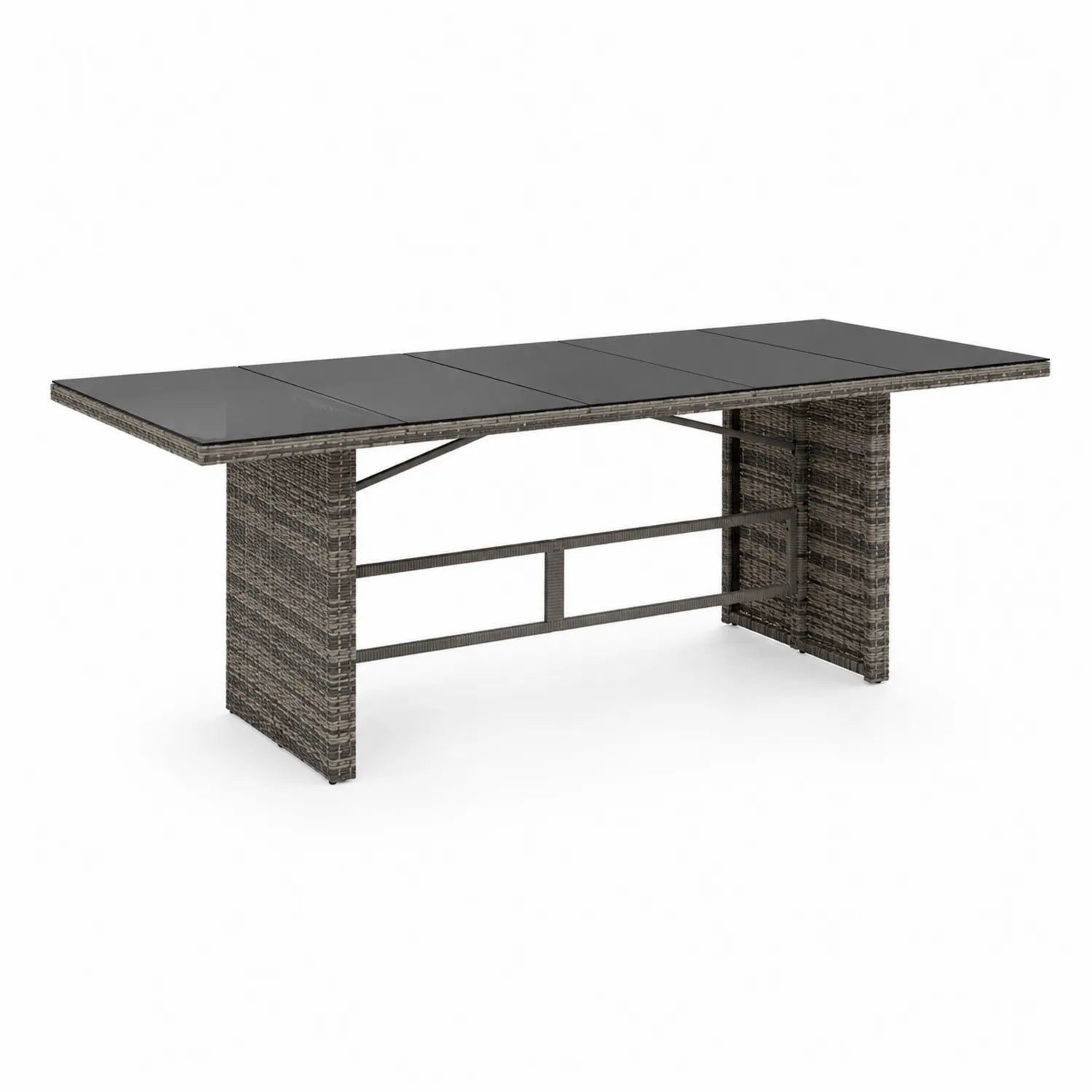 Table d'extérieur en résine tressée et verre trempé 180-220 cm