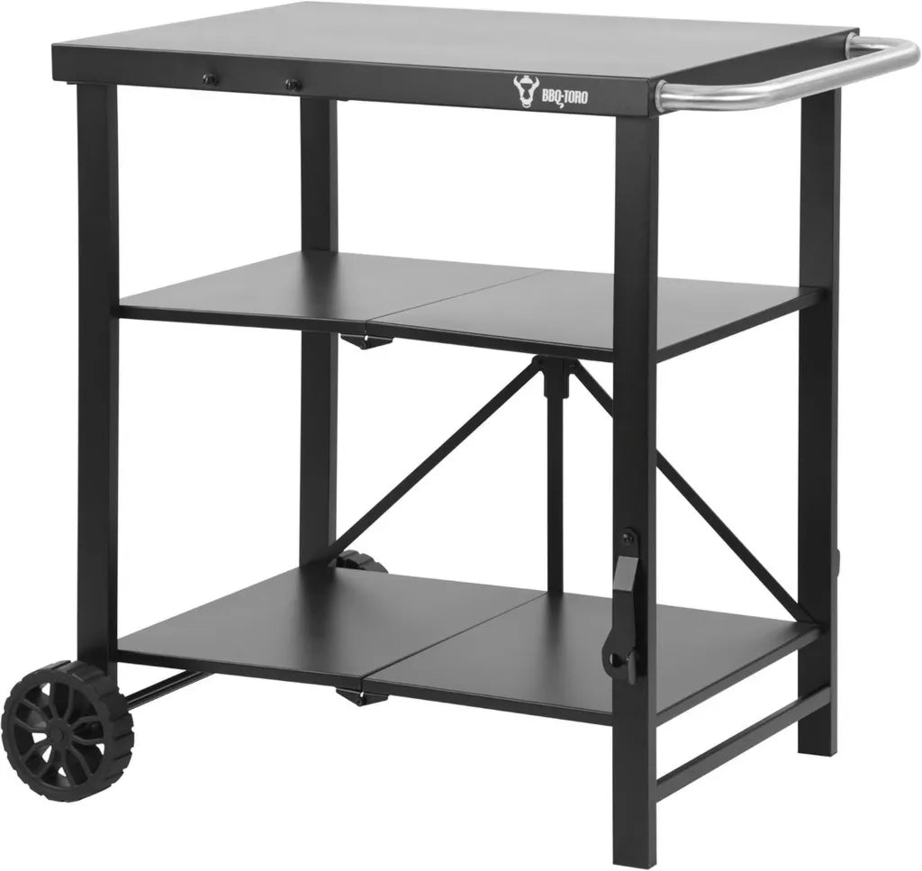 Chariot de Barbecue Pliable Noir 60x80x82 cm | Table de Service Multifonction pour Barbecue à Gaz