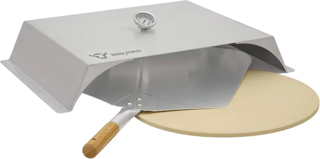 Four à pizza en acier inoxydable pour barbecue à gaz avec thermomètre, pierre et pelle - 56 x 39 cm