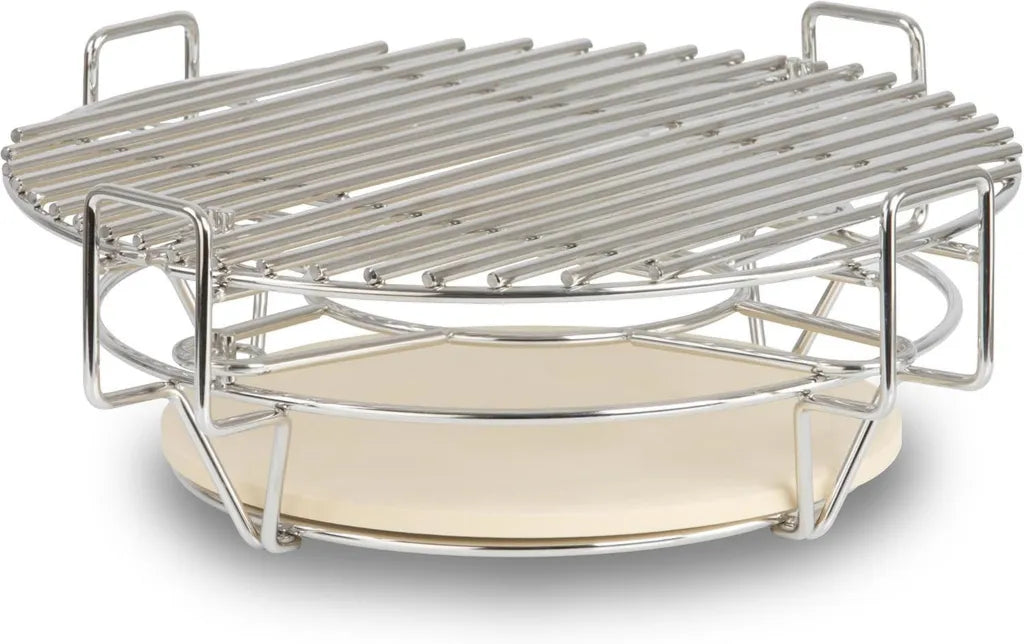 Système de Cuisson Modulable pour Barbecue Kamado Ø 39 cm - Kit Gril Inox 3 Niveaux avec Grille et Pierre à Pizza