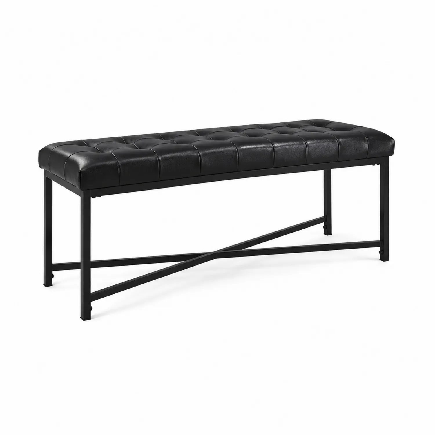 Banc en cuir noir avec cadre métallique