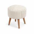 Pouf rond tissu coton pieds bois