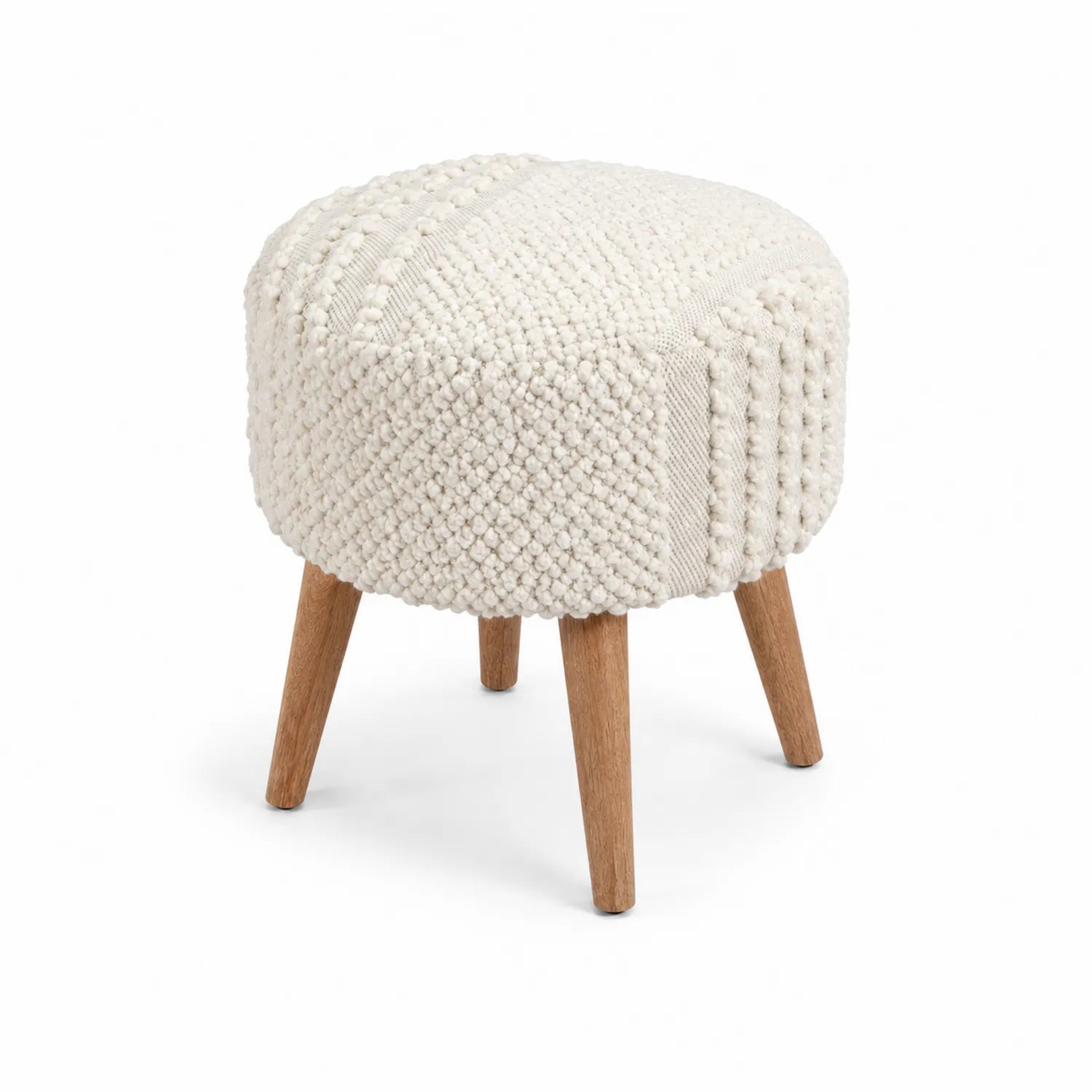 Pouf rond tissu coton pieds bois