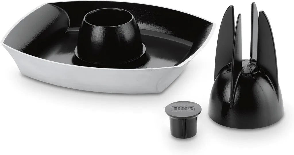 Support à Poulet Deluxe Weber en Acier Inoxydable avec Bac Égouttoir Intégré - Cuisson Aromatique, Argenté