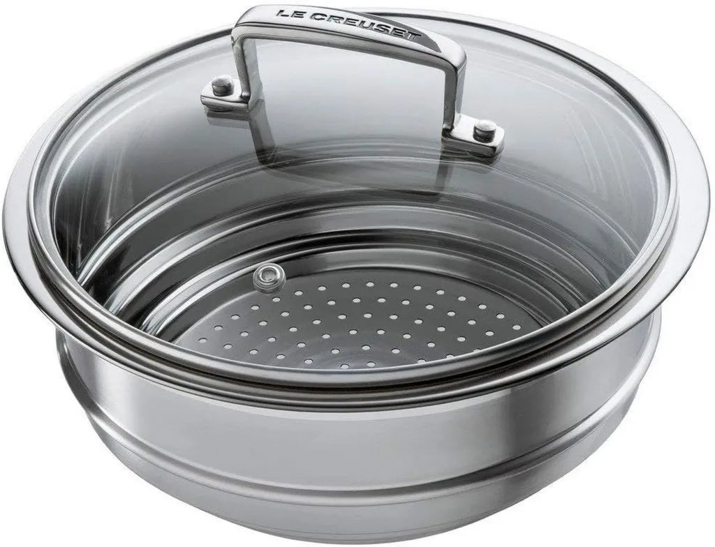 Panier Vapeur en Inox 3 Couches avec Couvercle en Verre pour Casseroles Le Creuset 16-20 cm