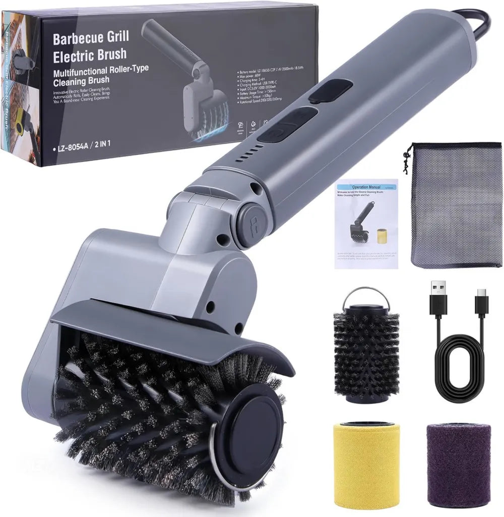 Brosse Électrique 3-en-1 Sans Fil pour Barbecue, Haute Performance, Cadeau Idéal pour la Fête des Pères, 2500 mAh