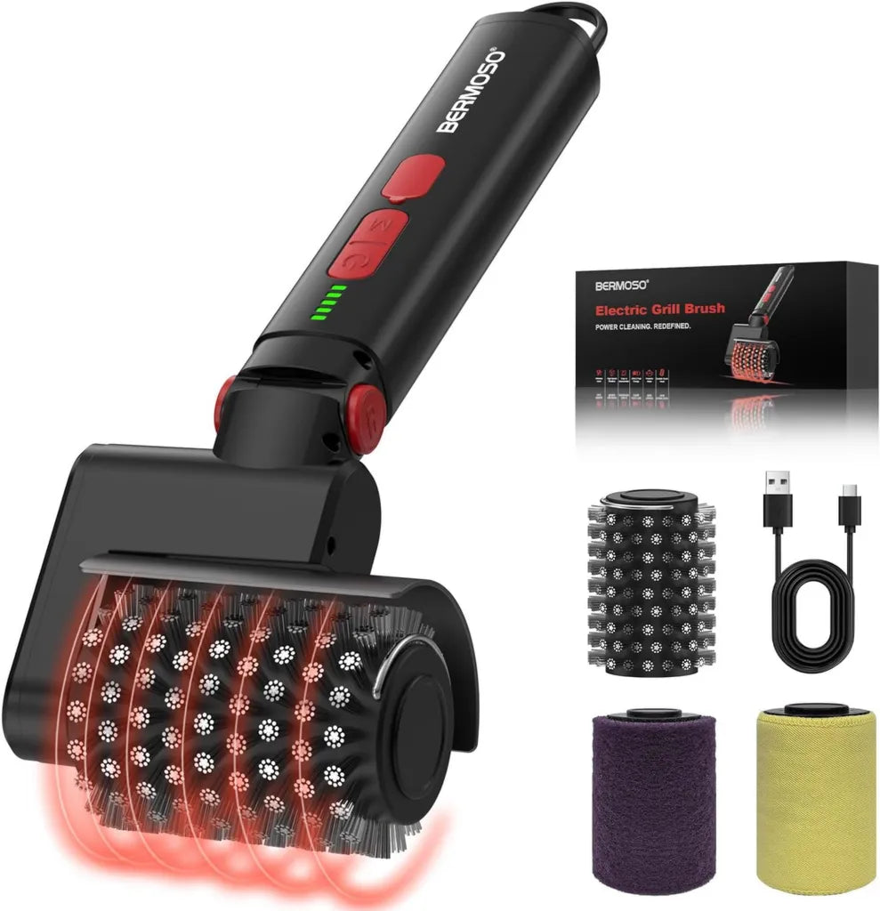Brosse Électrique pour Barbecue, Nettoyeur Rechargeable avec 3 Vitesses, Longue Autonomie, Étanche