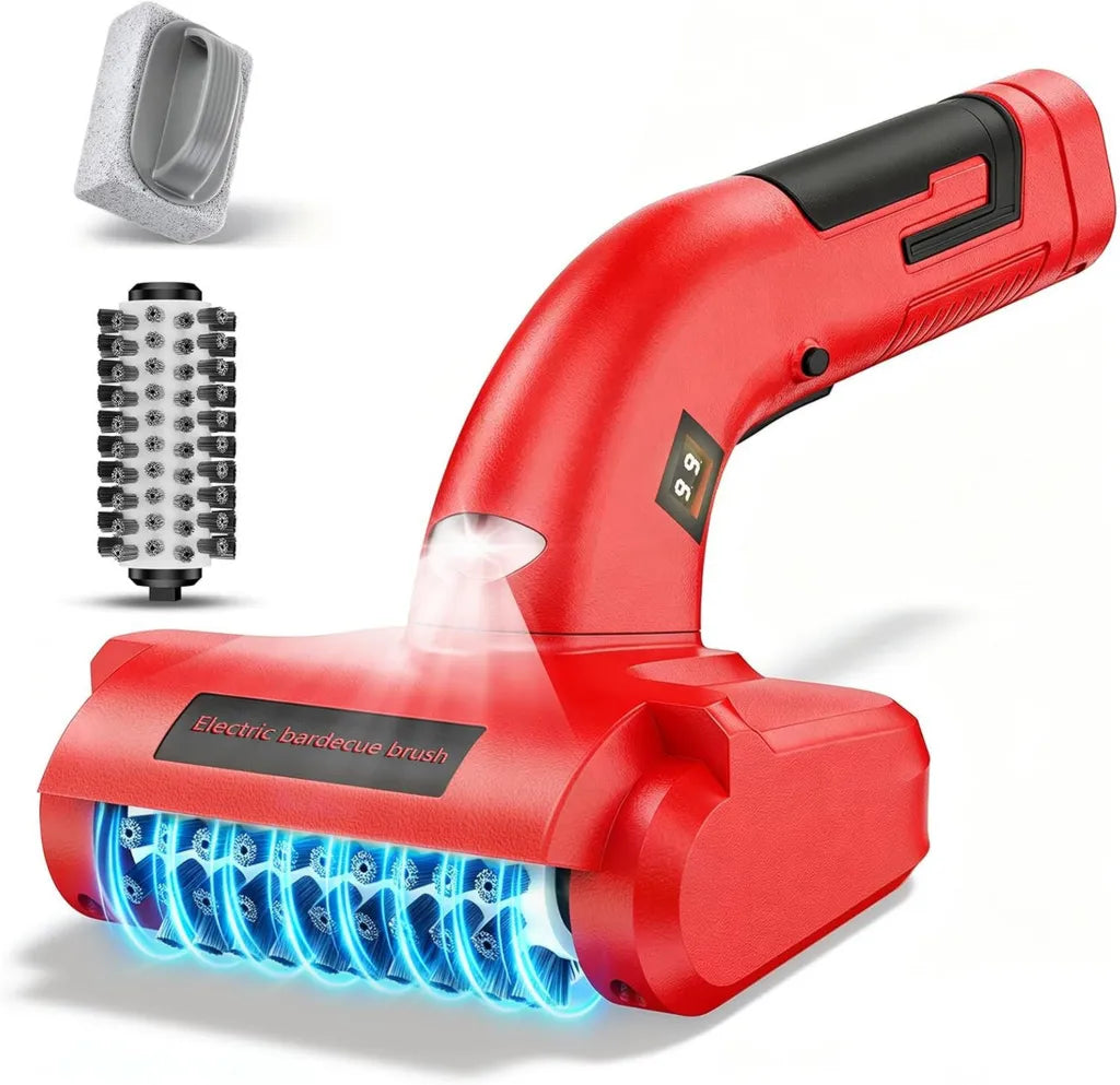 Brosse électrique BBQ rechargeable avec LED, poils inox, tête amovible