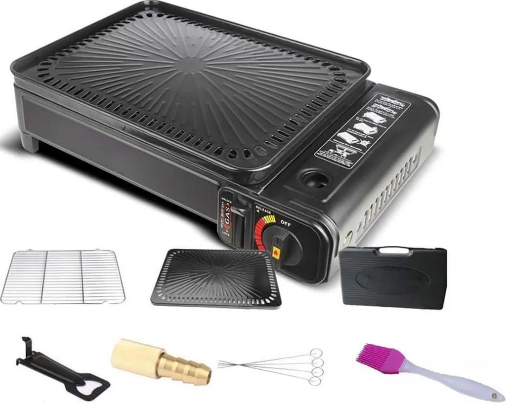 Kit de barbecue à gaz 2 en 1 portable - Idéal pour camping et table - Avec accessoires et mallette