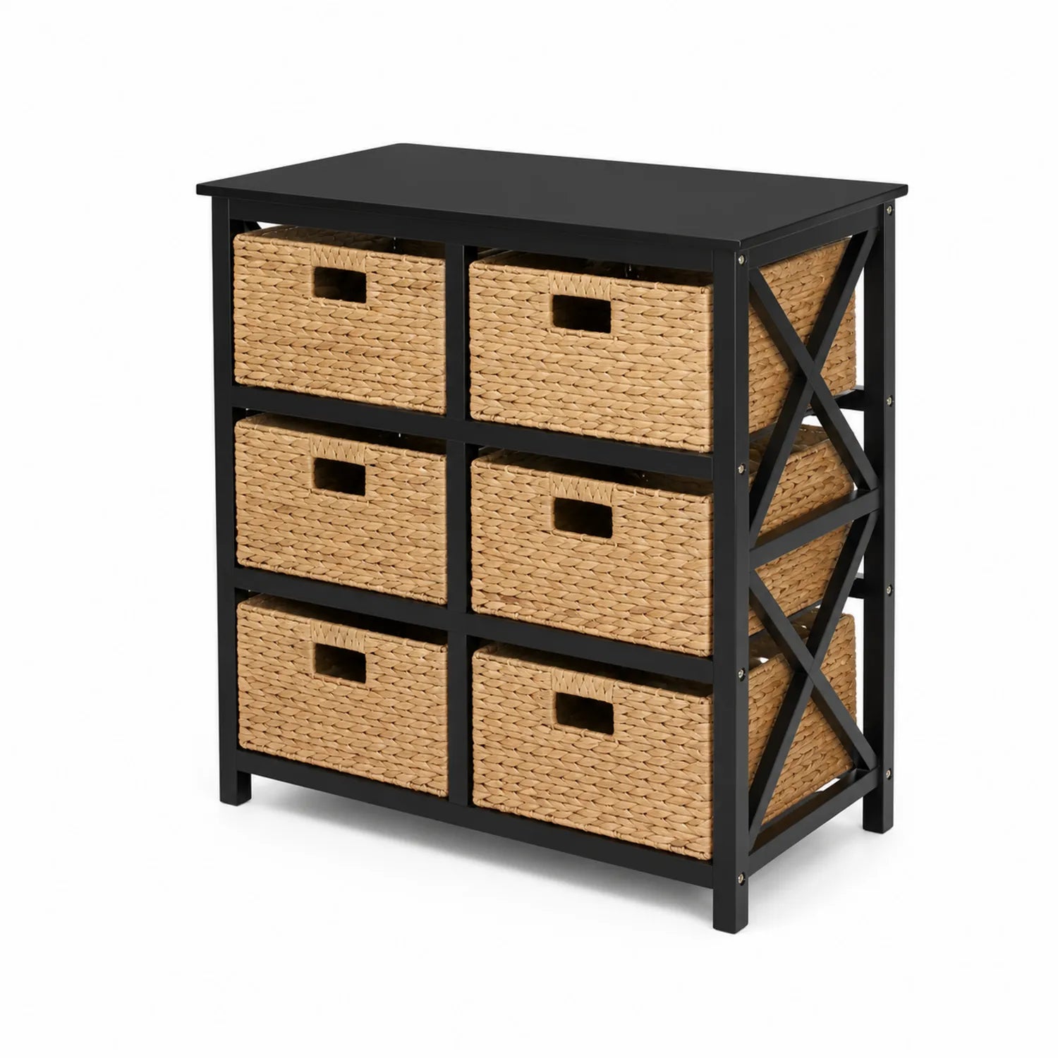 Commode en métal avec paniers en rotin 70x35x80 cm Noir/Naturel