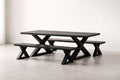 Black Solid Wood Dining Table Set with Benches