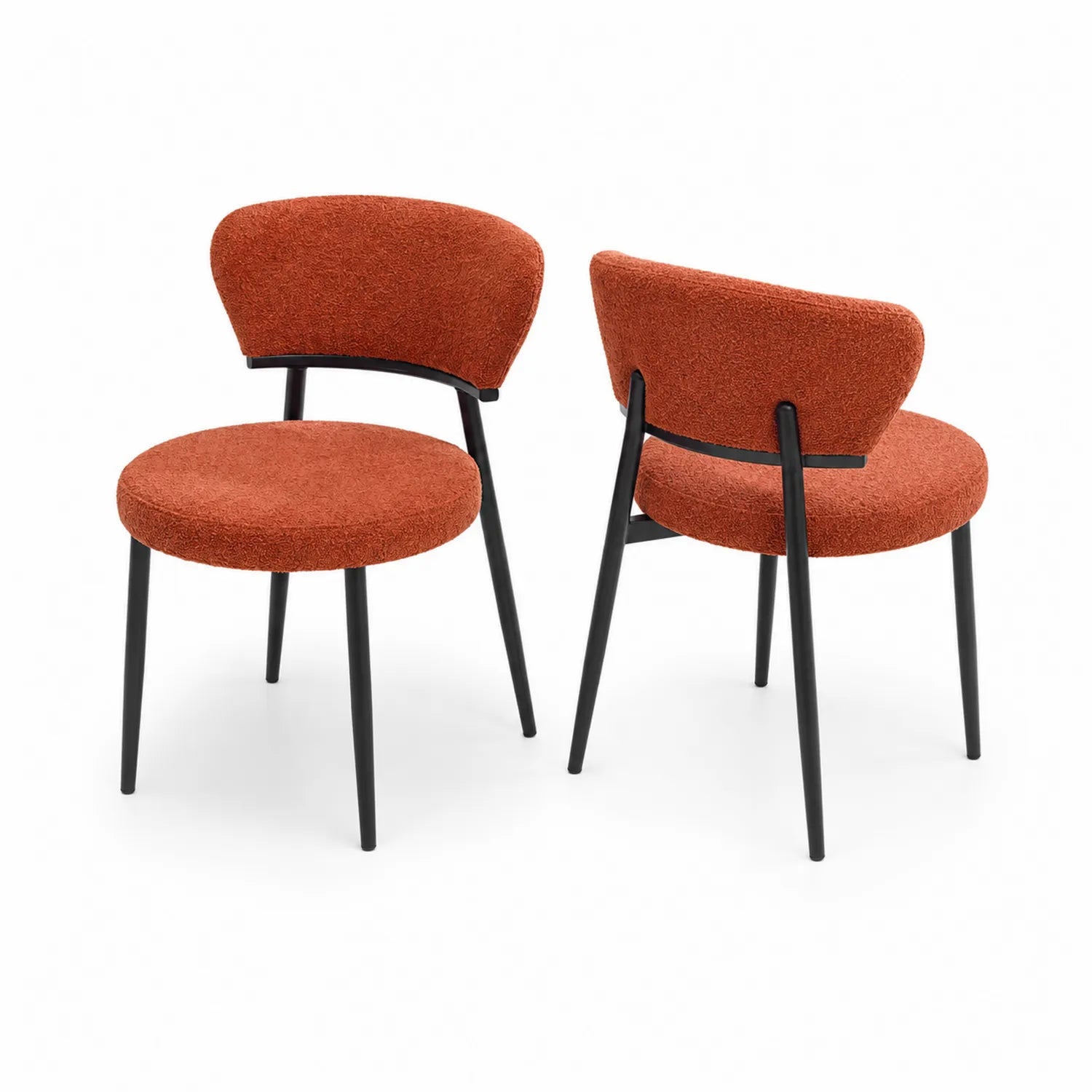 Chaises en métal et tissu bouclé Rouge Brique (Lot de 2)
