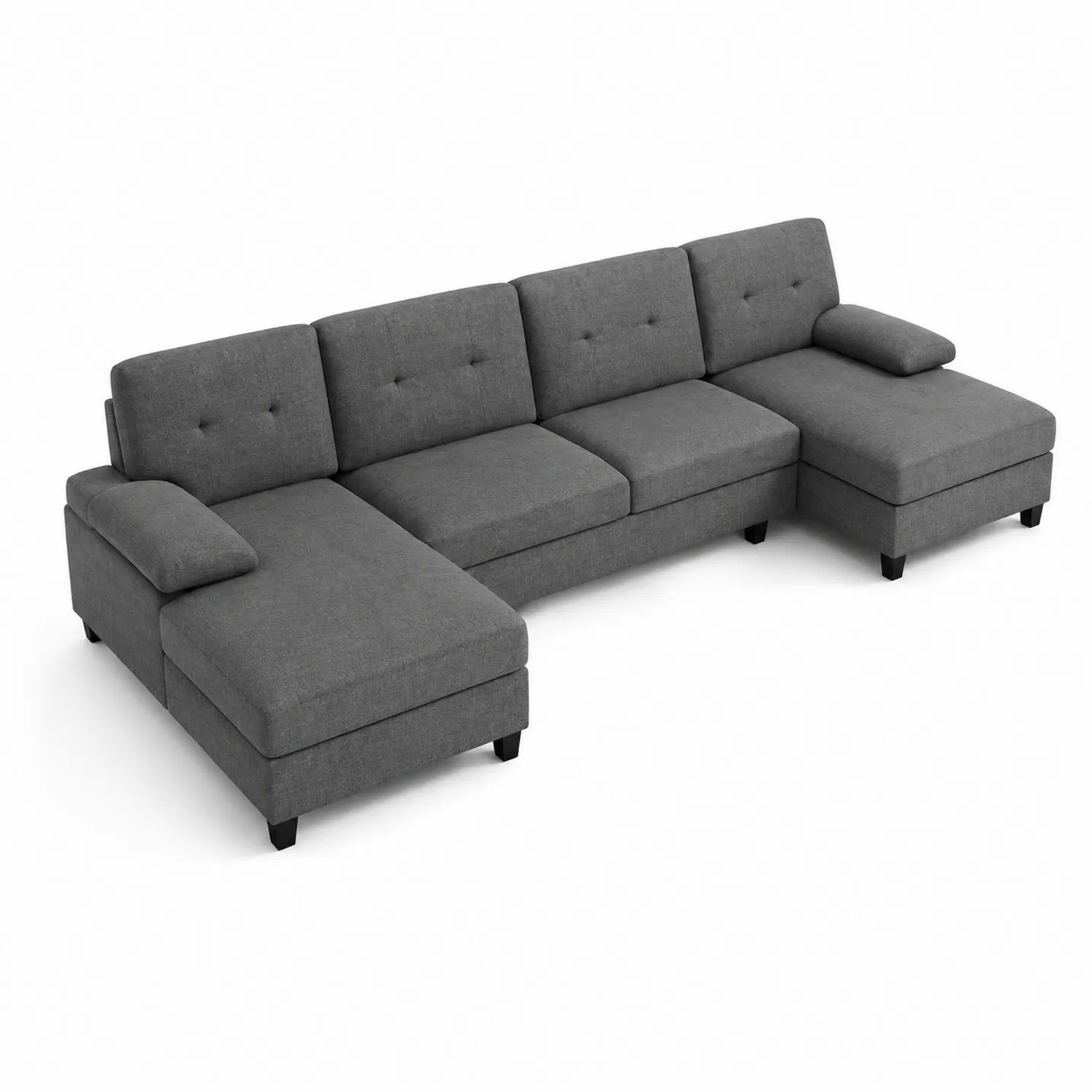 Canapé d'angle en tissu polyester gris avec méridienne gauche