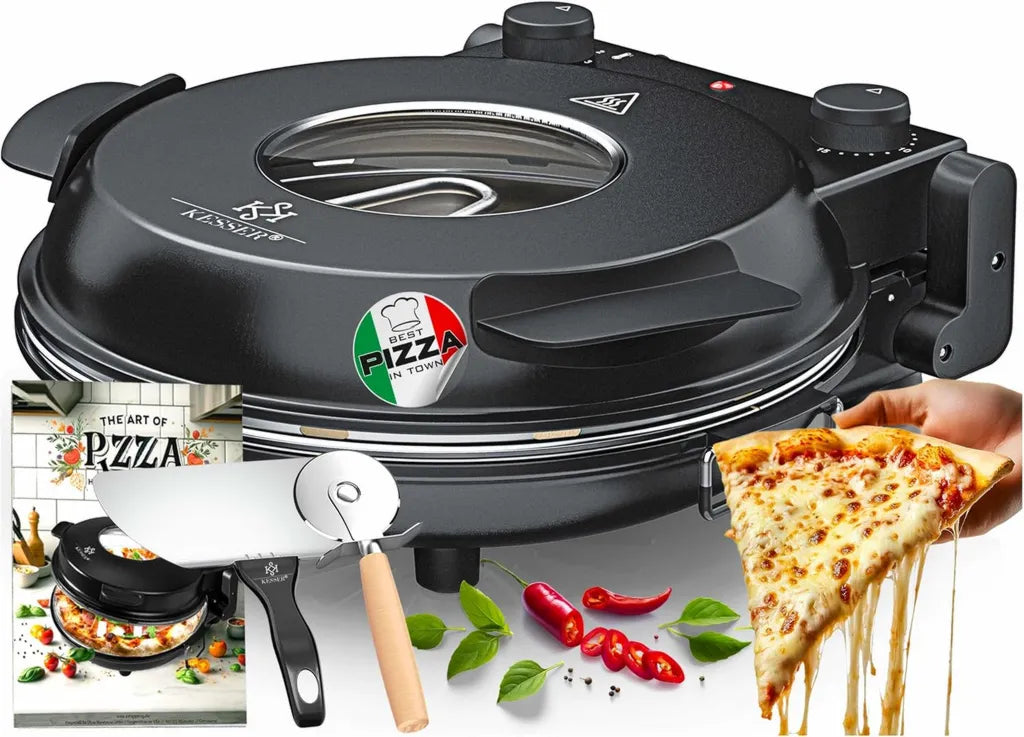 Four à pizza électrique KESSER 400°C, 1200W, pierre réfractaire 32 cm, 5 niveaux, minuterie intégrée