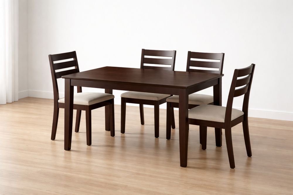 Wood Dining Table and Chair Set with Fabric Cushions