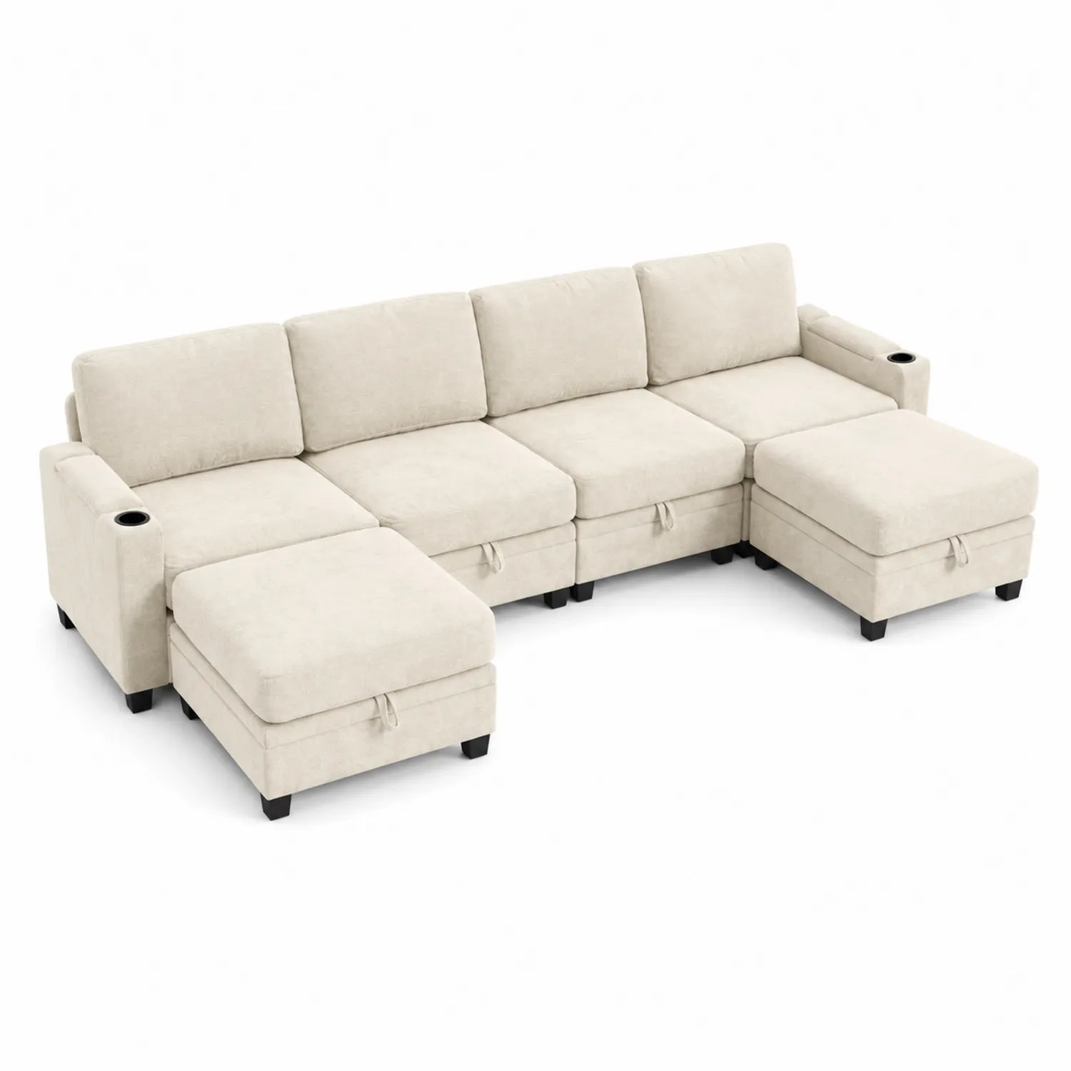 Canapé d'Angle Modulaire 5 Places Tissu Beige