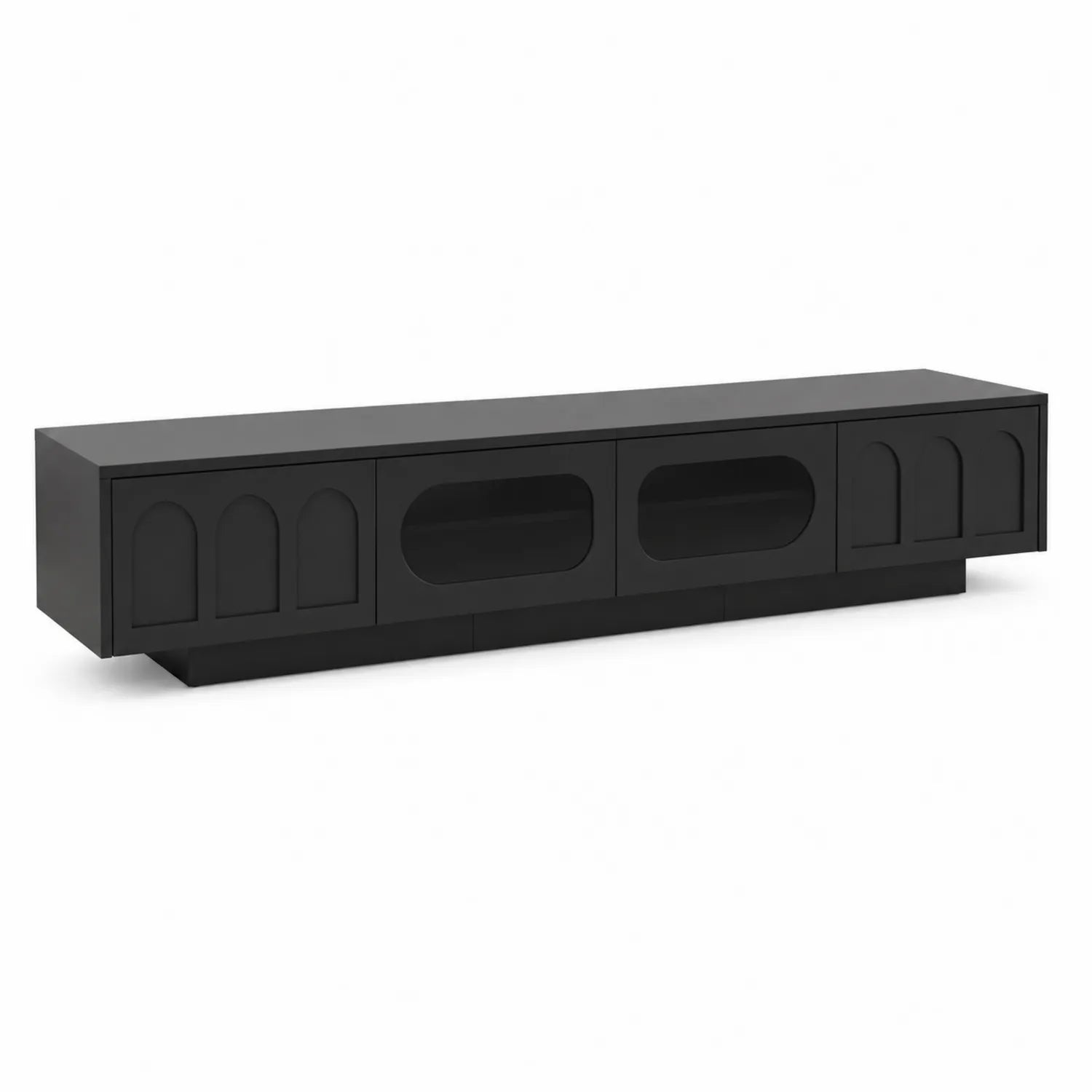 Meuble TV en bois noir avec étagères 200 cm