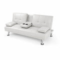 Canapé-lit en cuir synthétique blanc avec porte-gobelets