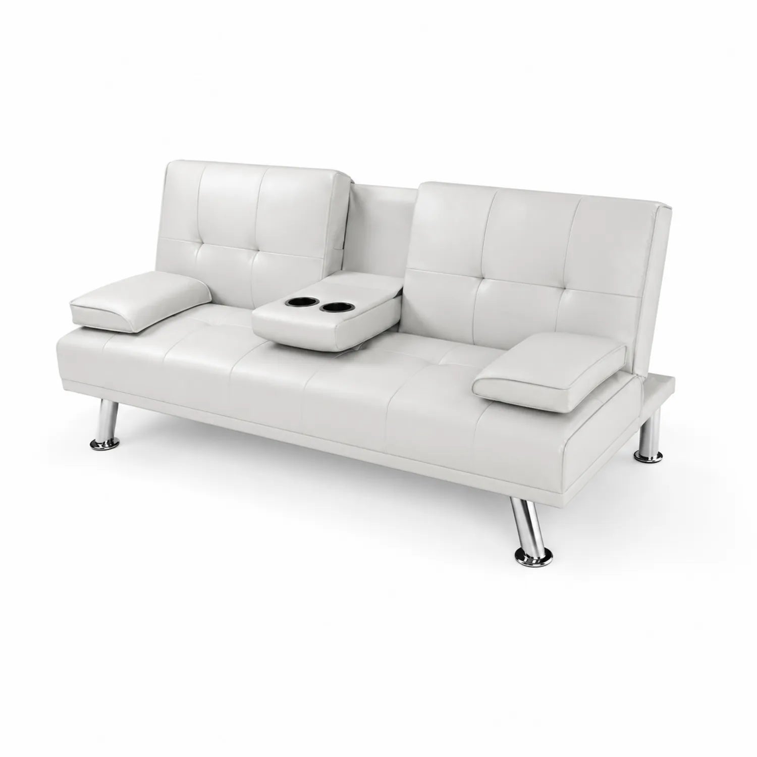 Canapé-lit en cuir synthétique blanc avec porte-gobelets