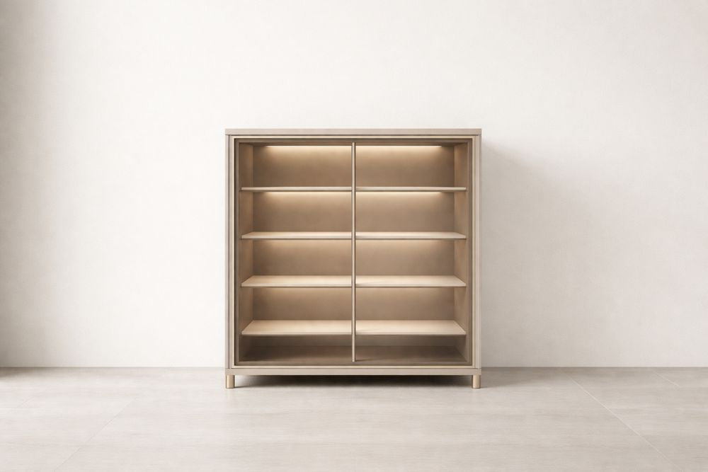 Wood Display Cabinet with Shelves MDF and Veneer 120x160x35cm