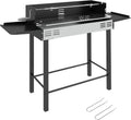 Grill à Charbon de Bois Outsunny avec Grilles Réglables et Étagères Pliables, Acier Inoxydable, Pare-Vent Démontable, 118x32x90 cm, Noir