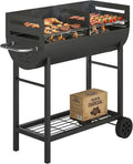 Outsunny Barbecue au Charbon avec Double Grille Ajustable, Roulettes et Poignée pour Terrasse et Pique-Nique