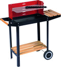 Barbecue à Charbon Portatif avec Grilles Réglables, Pare-Vent et Tablettes - Noir