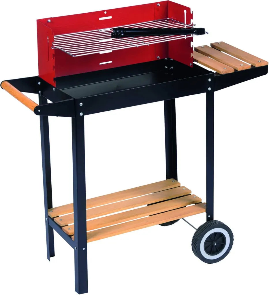 Barbecue à Charbon Portatif avec Grilles Réglables, Pare-Vent et Tablettes - Noir