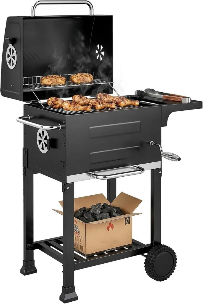 Gril à Charbon de Bois Compact avec Couvercle et Thermomètre - Outsunny