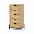 Commode 5 tiroirs en bois et rotin Chêne Clair