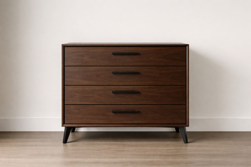 Wooden Four-Drawer Chest with Metal Handles Dark Brown