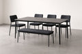 6-Piece Black Dining Set with Table Chairs and Bench in Metal and Fabric