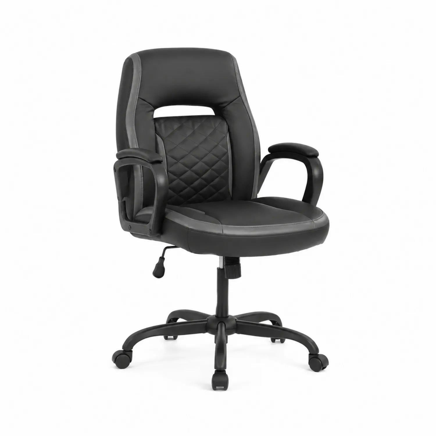 Chaise de bureau en similicuir noir avec accoudoirs rembourrés