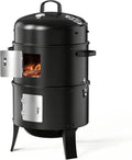 Barbecue Smoker 3-en-1 au Charbon avec Thermomètre, Fumoir Viande et Poisson, Système de Ventilation Ajustable, Grilles Inox