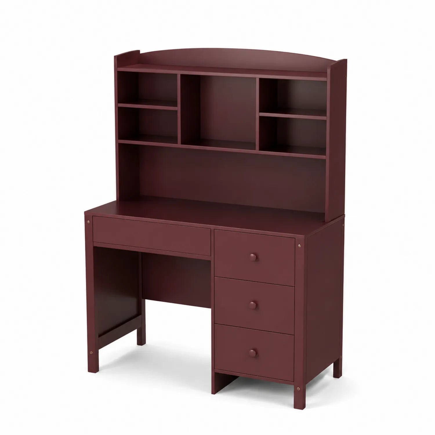 Bureau en bois MDF avec étagères intégrées, couleur Bordeaux