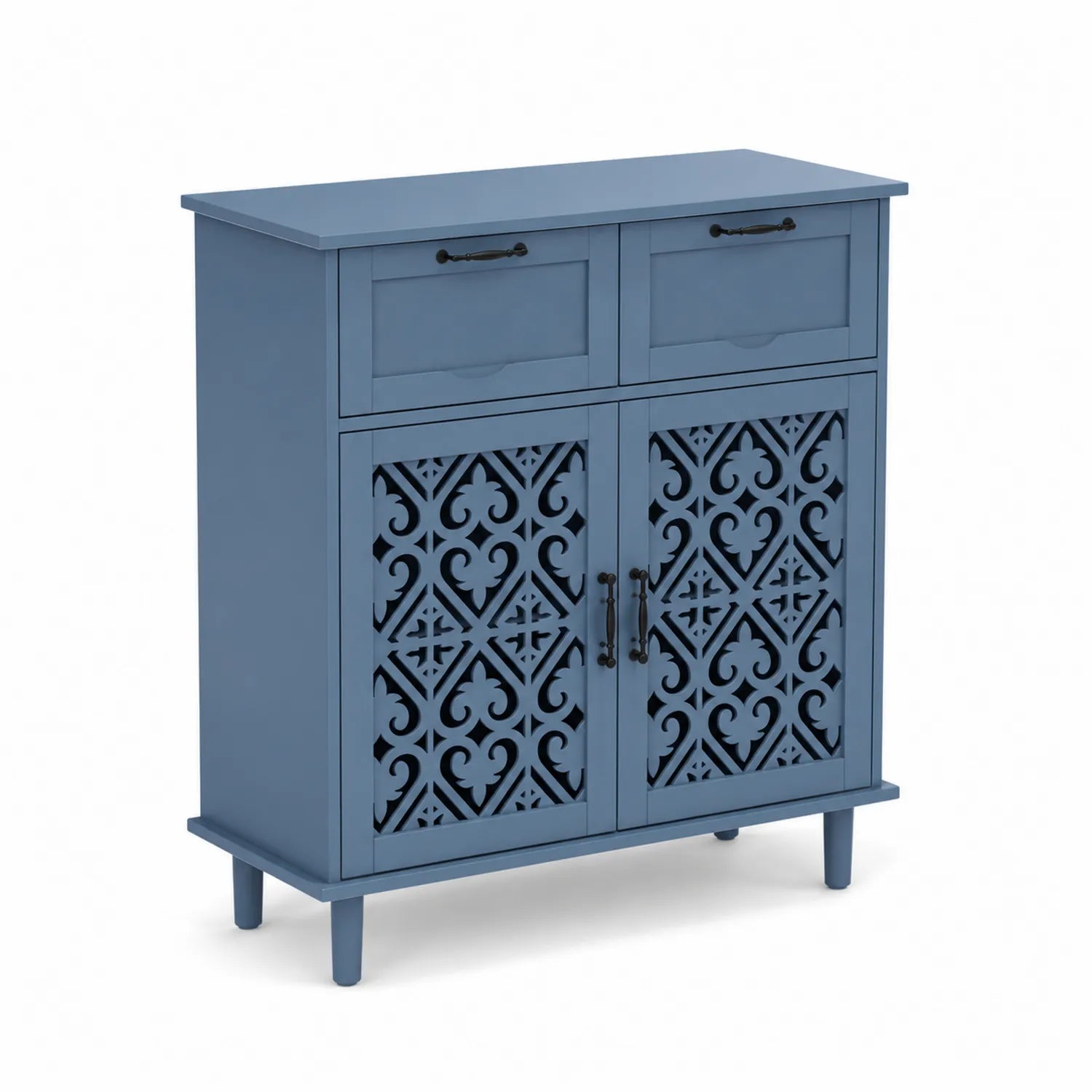Buffet en bois MDF bleu avec portes ajourées