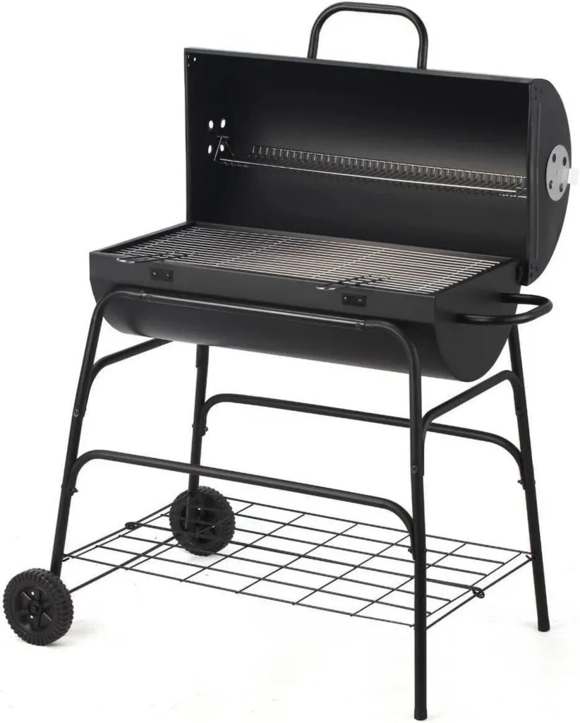 Barbecue à charbon portable avec fumoir intégré pour extérieur et jardin