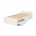 Lit simple en bois avec tiroirs de rangement Blanc