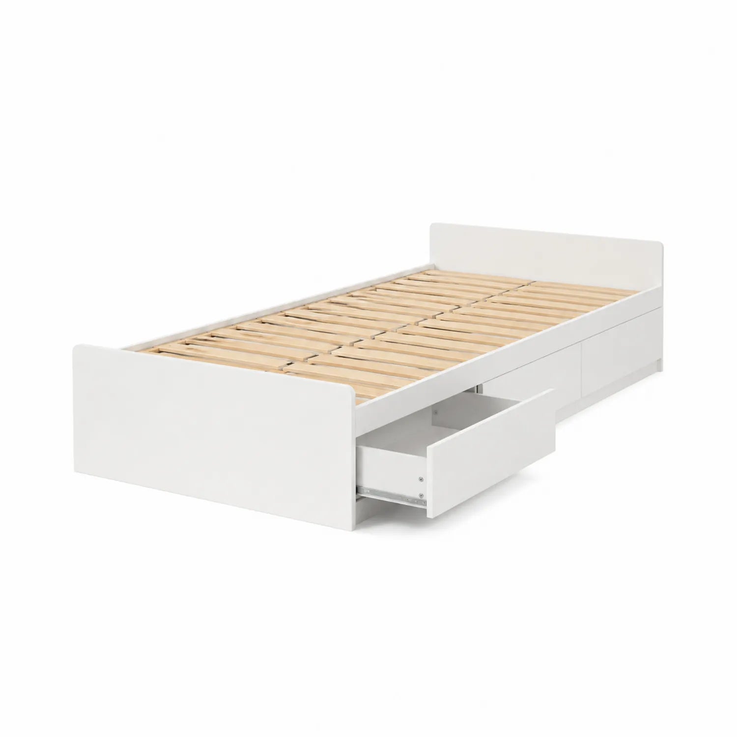 Lit simple en bois avec tiroirs de rangement Blanc