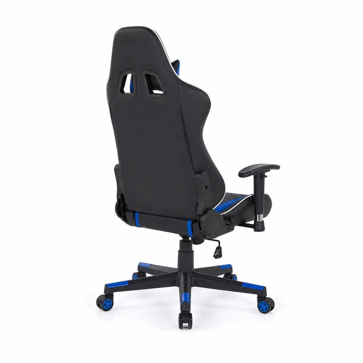 Chaise de bureau en cuir synthétique noire et bleue réglable